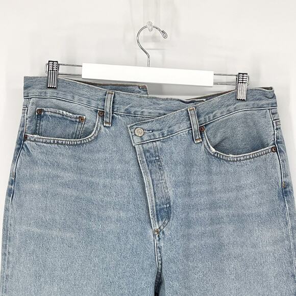 AGOLDE Criss Cross Straight Jeans Dimension Light Wash Raw Hem Size 32 - Picture 3 of 7